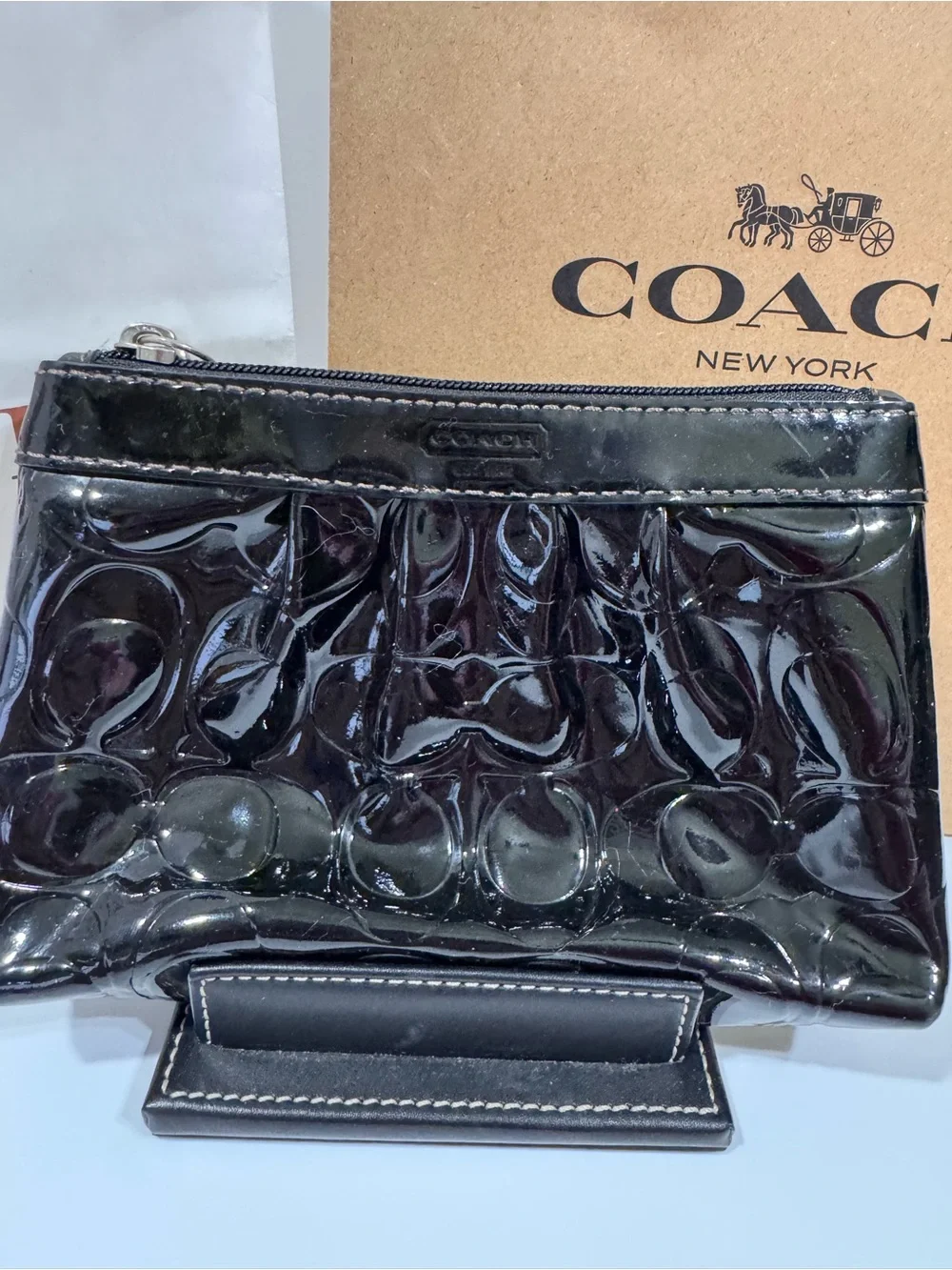 Coach Black Pleated Fabric & Patent Leather Wristlet Duo - Picture 8 of 15